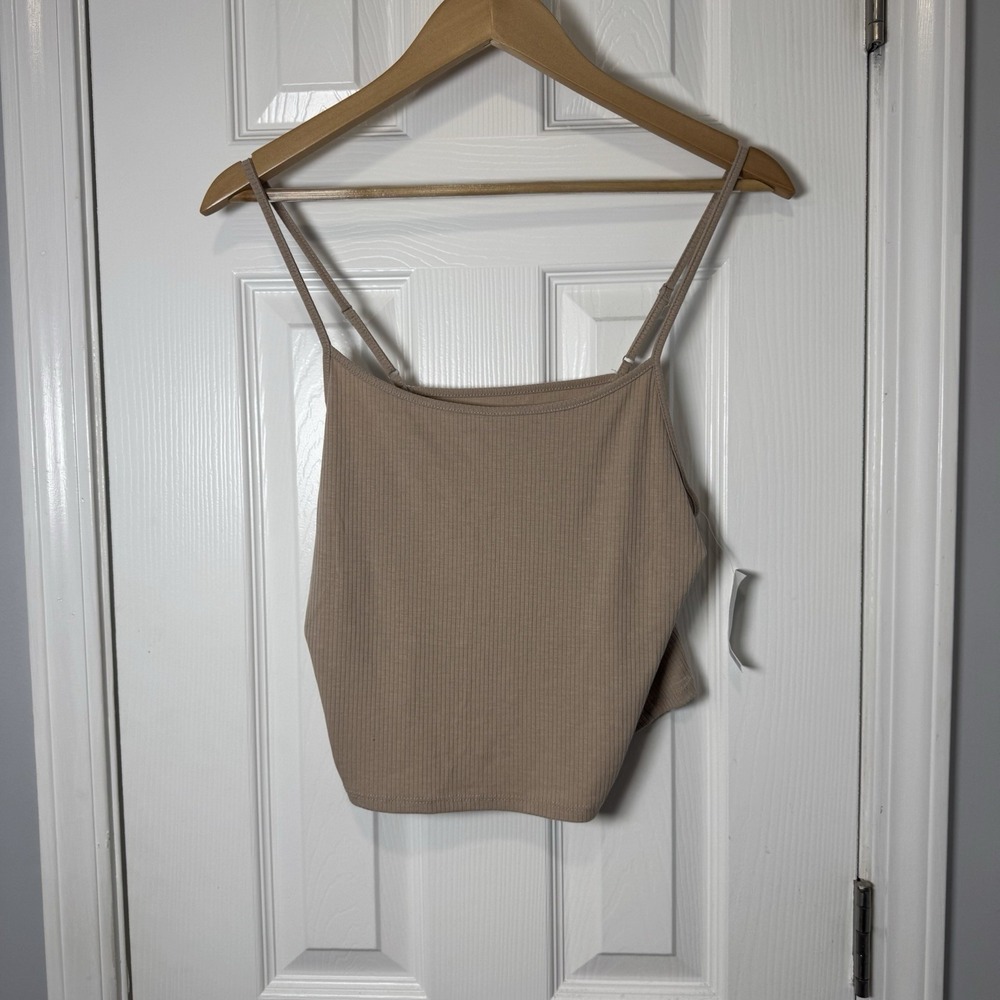 New American Eagle Cropped Spaghetti Strap Tank Top Beige‎ Large